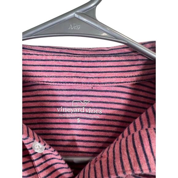 Vineyard Vines Boys Salmon Pink and Blue Striped 100% Cotton Polo Shirt 5T - Picture 2 of 8